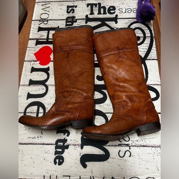 FRYE MELISSA B 76442 TRAPUNTO SADLE BROWN LEATHER KNEE HIGH RIDING BOOTS 9.5 - Picture 1 of 10